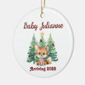 Custom Name Baby Announcement Fox Christmas セラミックオーナメント (左)