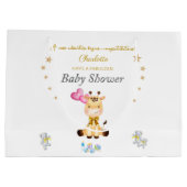 Custom Name Baby Giraffe balloons Baby Shower ラージペーパーバッグ (裏面)