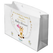 Custom Name Baby Giraffe balloons Baby Shower ラージペーパーバッグ (裏面アングル)