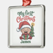 Custom Name Baby’s First Christmas メタルオーナメント (左)