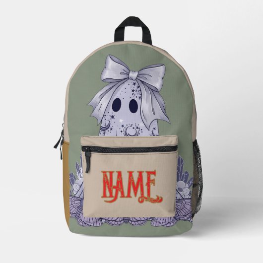 Custom Name Back to School Cute Ghost プリントバックパック (正面)