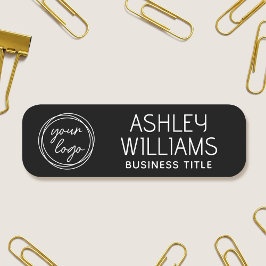 Custom Name Badge with Logo for Staff Modern Black 名札