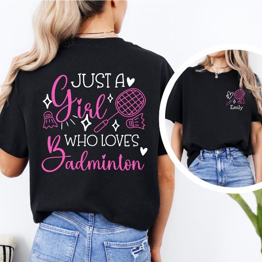 Custom Name Badminton Girl Double Sided Pink トライブレンドＴシャツ