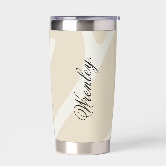 Custom Name Beige Cream Organic Pattern Insulated 保温保冷タンブラー (左面)