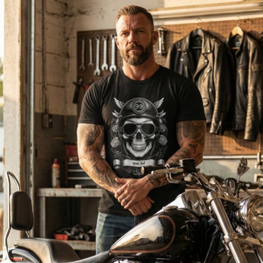 Custom Name Biker Skull Retro Motorcycle T-Shirt Tシャツ