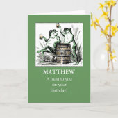 Custom Name Birthday Frogs with Beer カード (黄色い花)