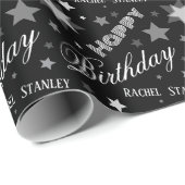 Custom Name Birthday Modern Script Stars  ラッピングペーパー (ロールコーナー)