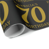 Custom Name Black And Gold Text 70th Birthday   ラッピングペーパー (ロールコーナー)