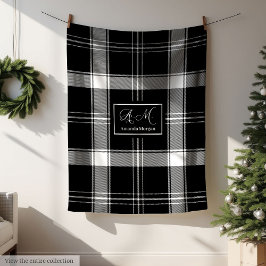 Custom Name Black White Buffalo Plaid Men's Gift フリースブランケット