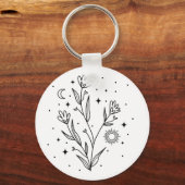 Custom Name Black & White Floral Keychain Gift キーホルダー (裏面)