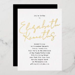 Custom Name Black White GOLD Bridal Shower 箔招待状