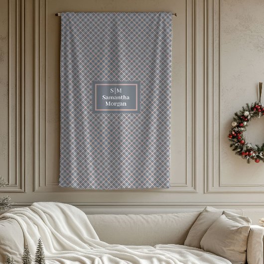 Custom Name Blanket Chic Coral Grey Elegant フリースブランケット