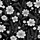 Custom Name Blanket Elegant Wildflower Black White フリースブランケット