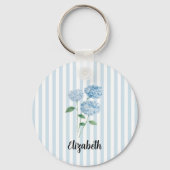 Custom Name Blue Hydrangea Painting Stripe キーホルダー (正面)