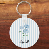 Custom Name Blue Hydrangea Painting Stripe キーホルダー (裏面)