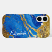 Custom Name Blue Marble and Gold Leaf Case-Mate iPhoneケース (裏面 (横))