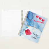 Custom name blue Wetercolor planner with red heart プランナー手帳 (ディスプレー)