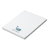 Custom Name Blue Whale Nautical Stripe ノートパッド (回転)
