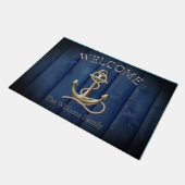 Custom Name Blue Wood Anchor Nautical Beach House  ドアマット (アングル)
