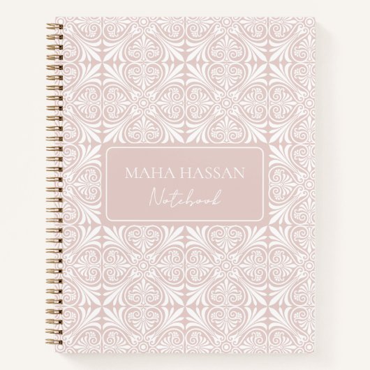 Custom Name Blush Rose Vector Pattern Journal ノートブック (正面)