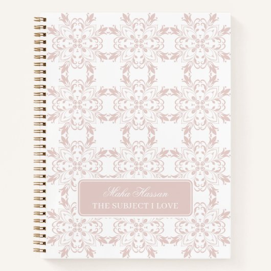 Custom Name Blush Rose Vector Pattern Journal ノートブック (正面)
