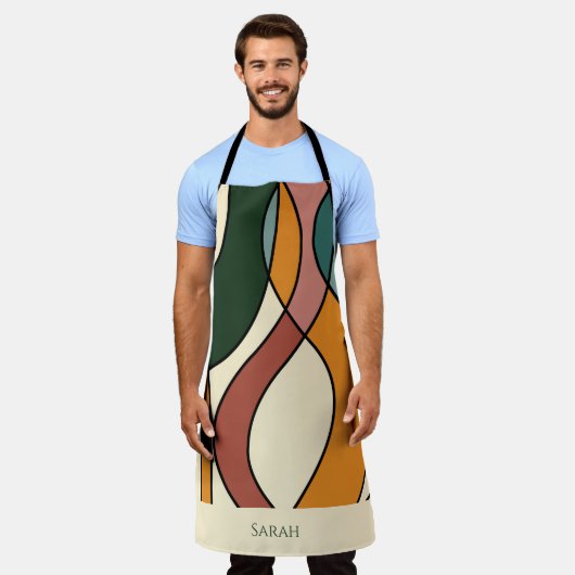 Custom Name Boho Abstract Earthy Modern Kitchen エプロン (着用した状態)