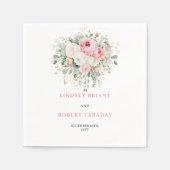 Custom Name Boho Blush Floral Gold Wedding Napkins スタンダードカクテルナプキン (正面)