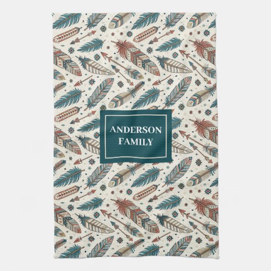 Custom Name Boho Towel Pastel Native Kitchen Set キッチンタオル (縦)