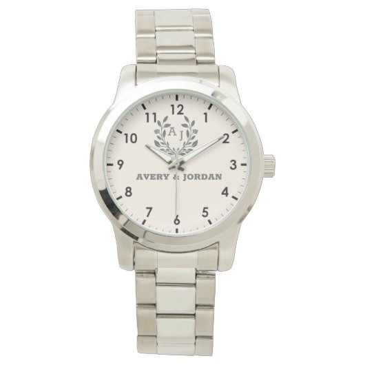 Custom Name Botanical Monogram Romantic Gift 腕時計 (正面)