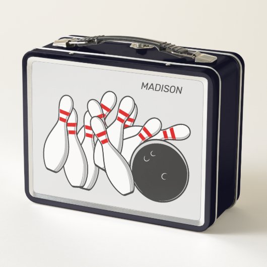 Custom Name Bowling Strike メタルランチボックス (裏面)