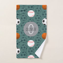 Custom Name Boys Cute Sports Soccer Pattern Kids ハンドタオル