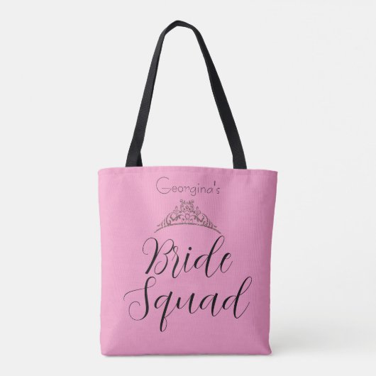 Custom Name Bride Squad Rosa Bridesmaid トートバッグ (裏面)
