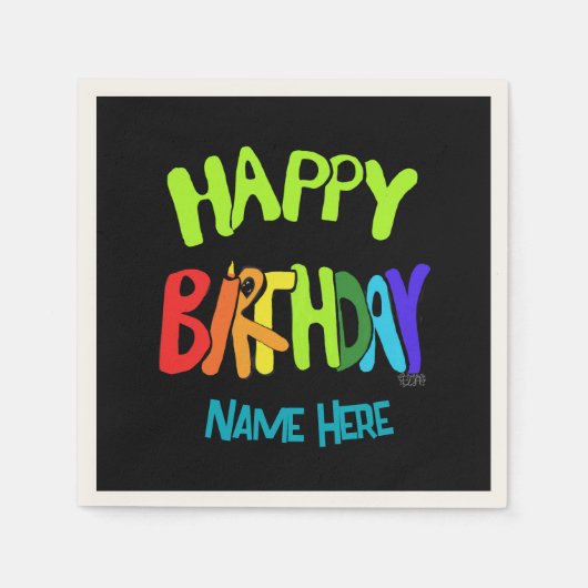 Custom Name Bright and Happy Birthday スタンダードカクテルナプキン (正面)