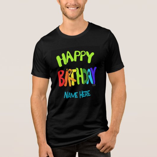 Custom Name Bright and Happy Birthday トライブレンドＴシャツ (正面)