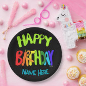 Custom Name Bright and Happy Birthday ペーパープレート (パーティー)