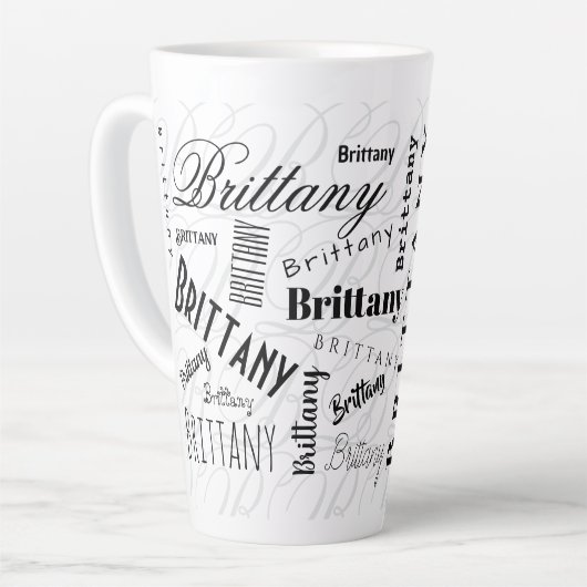 Custom Name Brittany Black White  カフェラテマグ (左アングル)