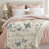 Custom Name Butterfly Floral フリースブランケット