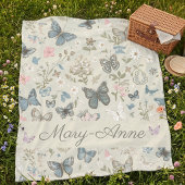 Custom Name Butterfly Floral フリースブランケット
