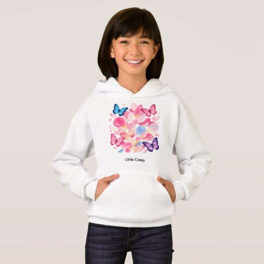 Custom Name Butterfly & Flower Kids Hoodie (正面フル)
