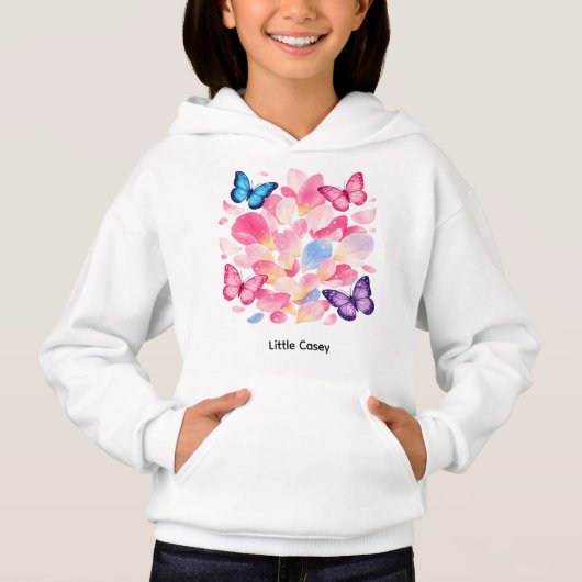 Custom Name Butterfly & Flower Kids Hoodie (正面)