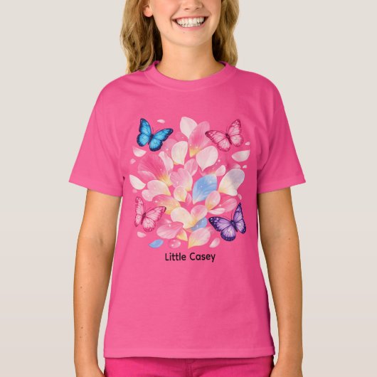 Custom Name Butterfly & Flower Kids T-Shirt Tシャツ (正面)