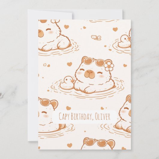 Custom Name Capybara Birthday Flat Greeting Card カード (正面)