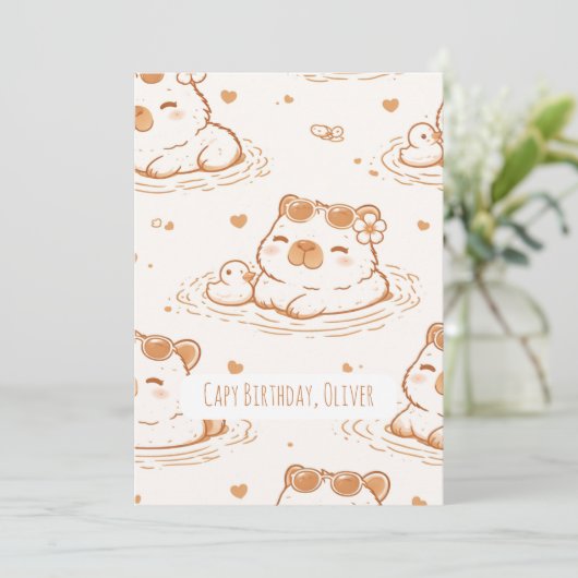 Custom Name Capybara Birthday Flat Greeting Card カード (スタンド正面)