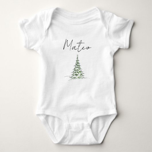Custom Name Christmas Baby Romper First Xmas Mateo ベビーボディスーツ (正面)