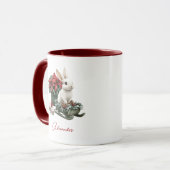 Custom Name Christmas Bunny Rabbit Red Poinsettia マグカップ (正面左)