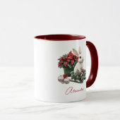 Custom Name Christmas Bunny Rabbit Red Poinsettia マグカップ (正面右)
