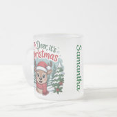 Custom name Christmas cute unique deer フロストグラスマグカップ (正面左)