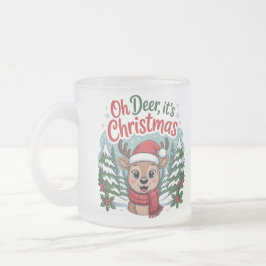 Custom name Christmas cute unique deer フロストグラスマグカップ