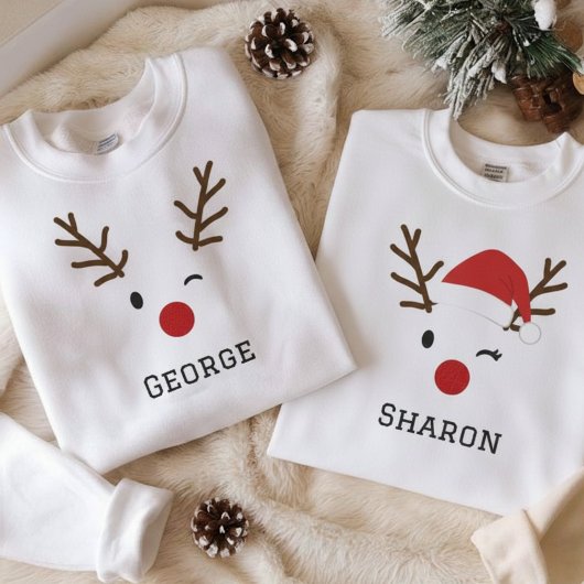 Custom Name Christmas Deer Illustration Design スウェットシャツ