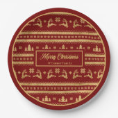 Custom Name Christmas Paper Plates Luxe Red Gold ペーパープレート (正面)